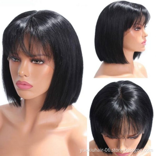 13x4 Lace Frontal BOB Wigs with Bang 150% Density Brazilian Virgin Natural Human Hair Style Silky Straight Short BOB Wig Vendors